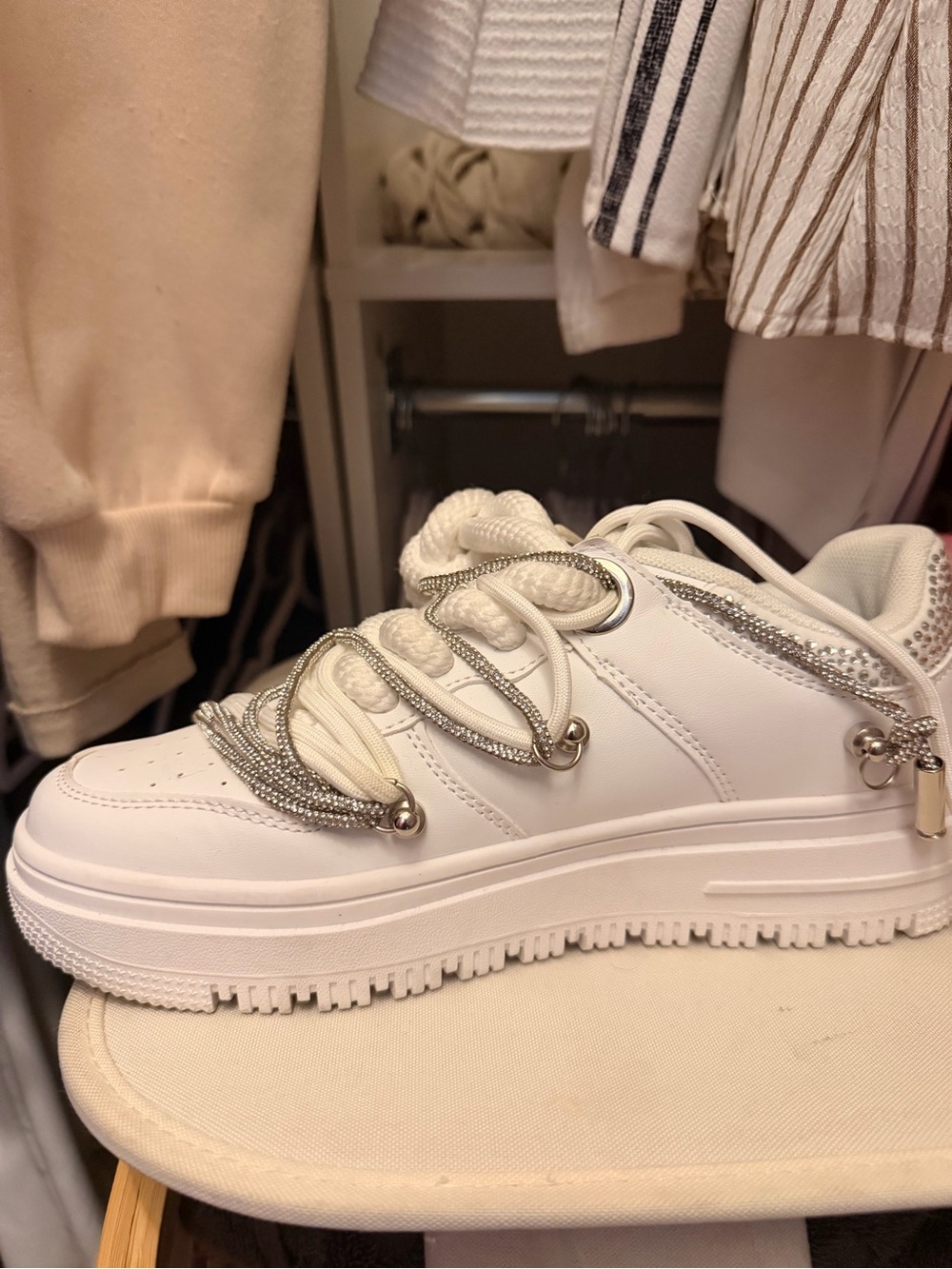 Statement White Platform Sneakers ✨ Silver Details - Picture 2 of 4